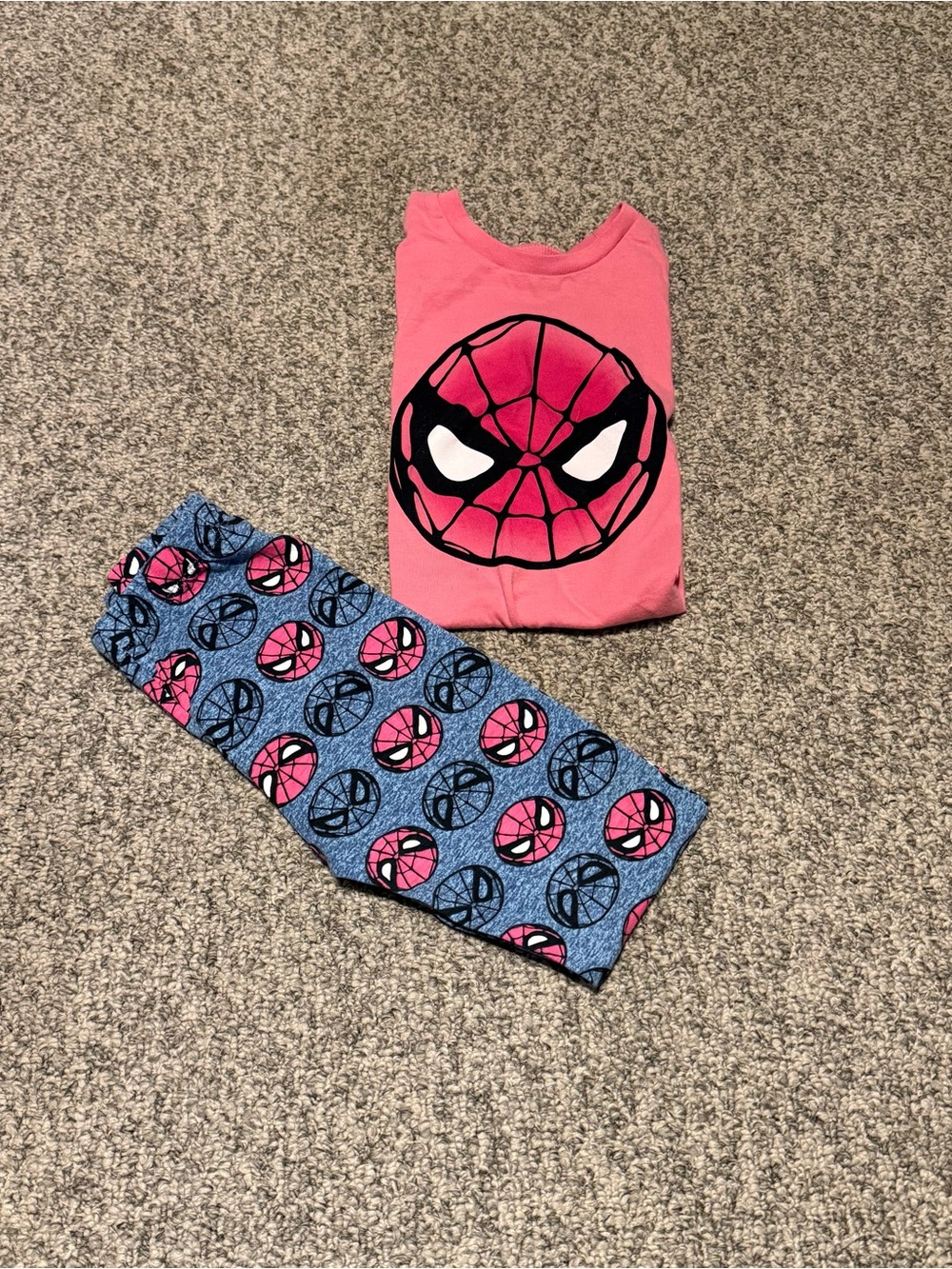 Marvel Kids Pink Spider Face Set with Blue Printed Pants